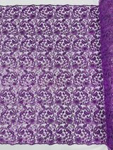 Angela Metallic Corded Lace Fabric - Embroidered Sequins Mesh Lace, Double Scallop Edge, 50-54" Width (1 Yard)