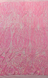 Feather Damask Shiny Sequin Design 4 Way Stretch Mesh Fabric - Iridescent Sequin Embroidered Mesh, 48-50" Width, 36" Length (1 Yard)