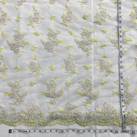 Corded Bridal Lace Fabric on Polyester Net Mesh