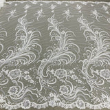 1 Yard Beaded Corded Bridal Lace Fabric Embroidered 100 Percent Polyester Net Mesh 52 inch Width