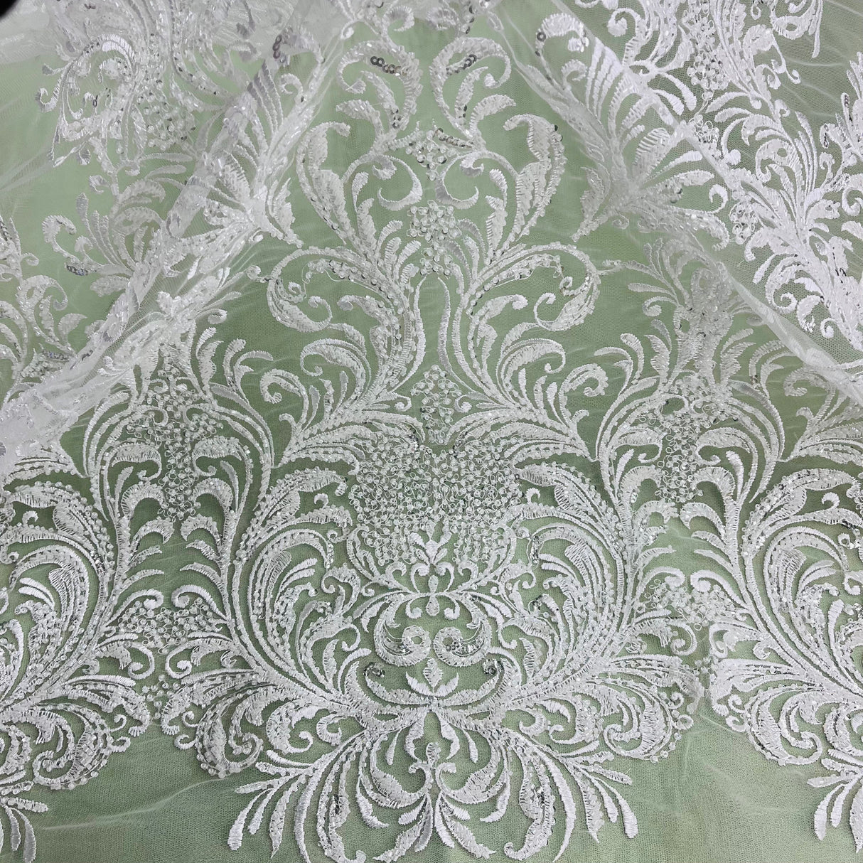 Beaded Lace Fabric on Polyester Net Mesh