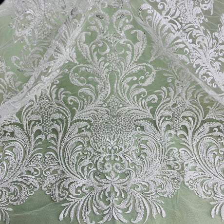 Beaded Lace Fabric on Polyester Net Mesh