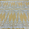 1 Yard Beaded and Corded Bridal Lace Fabric Embroidered on Polyester Net Mesh White Ivory Blush and Gold