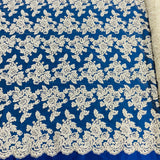 1 Yard Elegant Beaded and Corded Bridal Lace Fabric Embroidered on 100% Polyester Net Mesh White