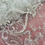 Beaded Lace Fabric on Polyester Net Mesh