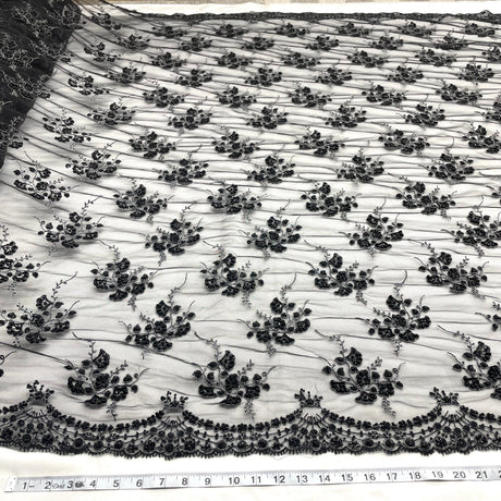 Beaded Sequined Lace Fabric on Polyester Net Mesh