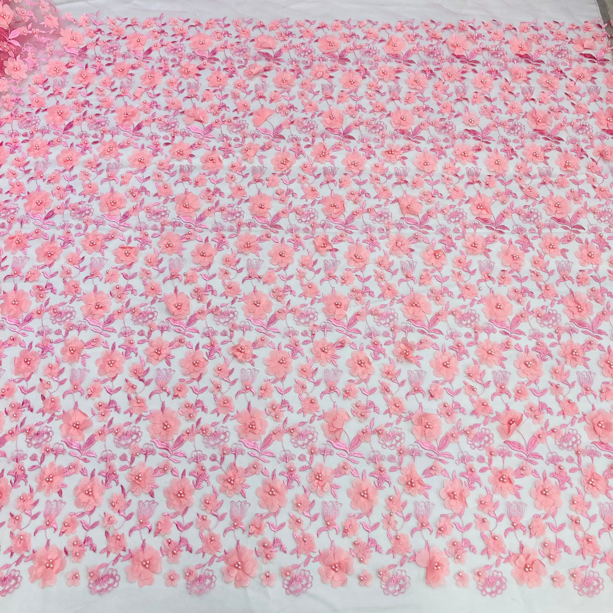 Beaded 3D Floral Lace Fabric