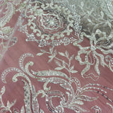 Beaded Lace Fabric on Polyester Net Mesh