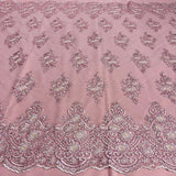 Beaded Corded Lace Fabric With Scallops