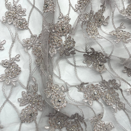 Beaded Corded Bridal Lace Fabric Nude 52"