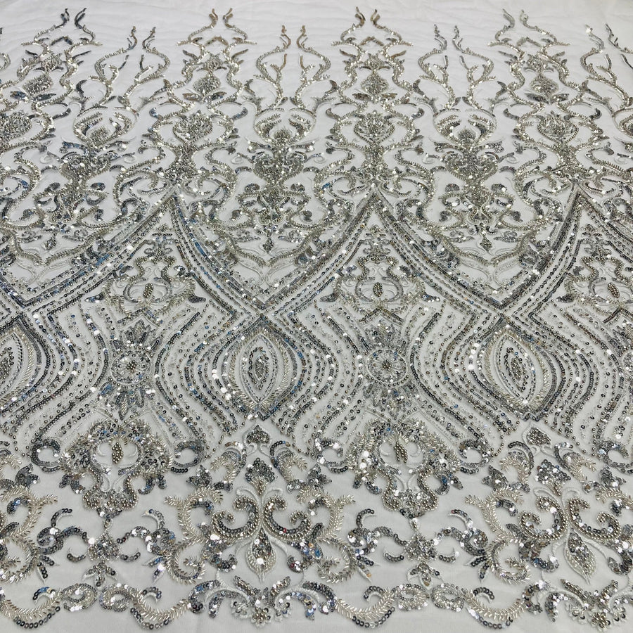 1 Yard Beaded Lace Fabric Embroidered on 100% Polyester Net Mesh
