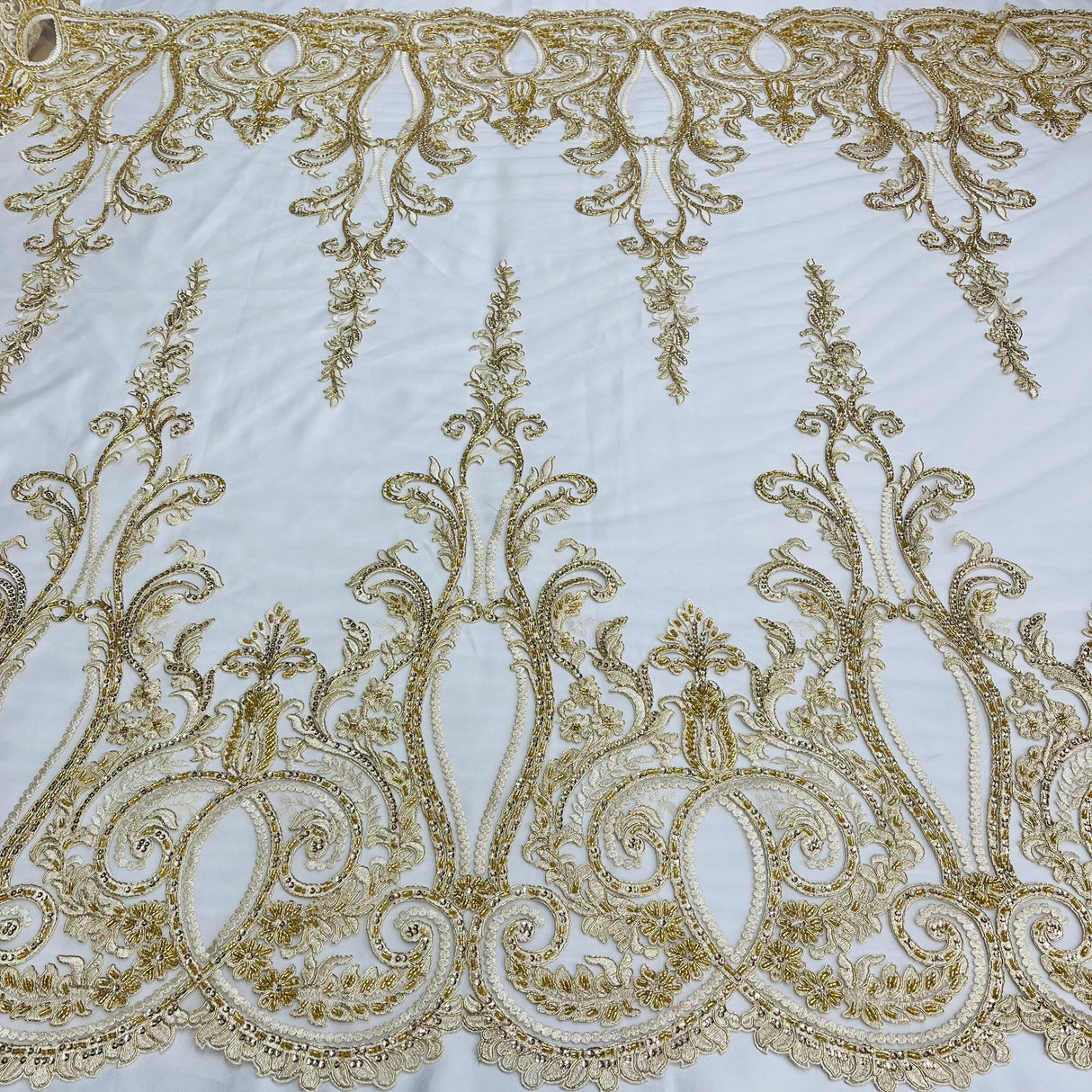 Beaded Corded Bridal Lace Fabric