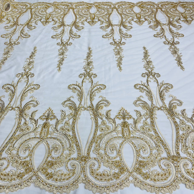 Beaded Corded Bridal Lace Fabric