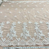 1 Yard Beaded Corded Bridal Lace Fabric Embroidered on Polyester Net White