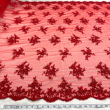 1 Yard Luxurious Beaded & Corded Bridal Lace Fabric Embroidered on Polyester Net Mesh – 54"