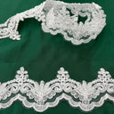 Beaded Corded Lace Trimming 100 Percent Polyester Net Mesh Fabric - Embroidered, 3" Wide, Multiple Colors (1 Yard)