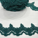 Beaded Corded Lace Trimming 100 Percent Polyester Net Mesh Fabric - Embroidered, 3" Wide, Multiple Colors (1 Yard)