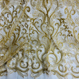 1 Yard Beaded Lace Fabric Embroidered with Fuzzy Thread on Polyester Net Mesh