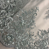 Beaded Lace Fabric on Polyester Net Mesh