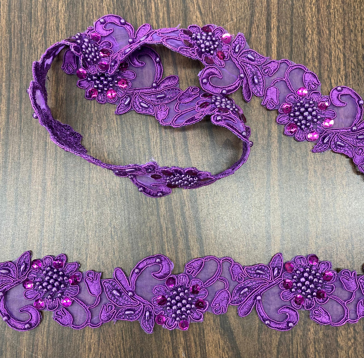 Beaded Corded Lace Trim Organza