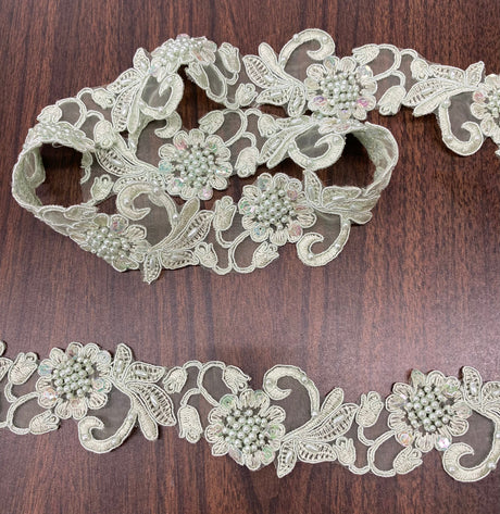 Beaded Corded Lace Trim Organza