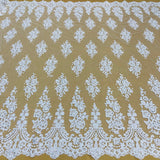 Beaded Corded Lace Fabric on Polyester Net Mesh