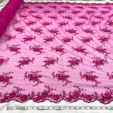 Beaded Lace Fabric Fuchsia Embroidered Mesh