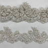 Beaded Corded Floral Lace Trimming Polyester Fabric - Floral Embroidered Net Mesh, 2" Width (1 Yard)