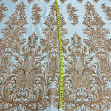 Beaded Lace Fabric on Polyester Net Mesh