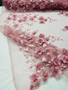 Orquidia 3D Floral Design Embroidered With Pearls Lace Fabric - 3D Floral Mesh Lace, 54" Width (1 Yard)