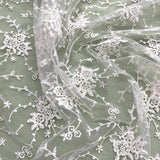 1 Yard - Corded Bridal Lace Fabric Embroidered on 100% Polyester Net Mesh - Ivory - 52"