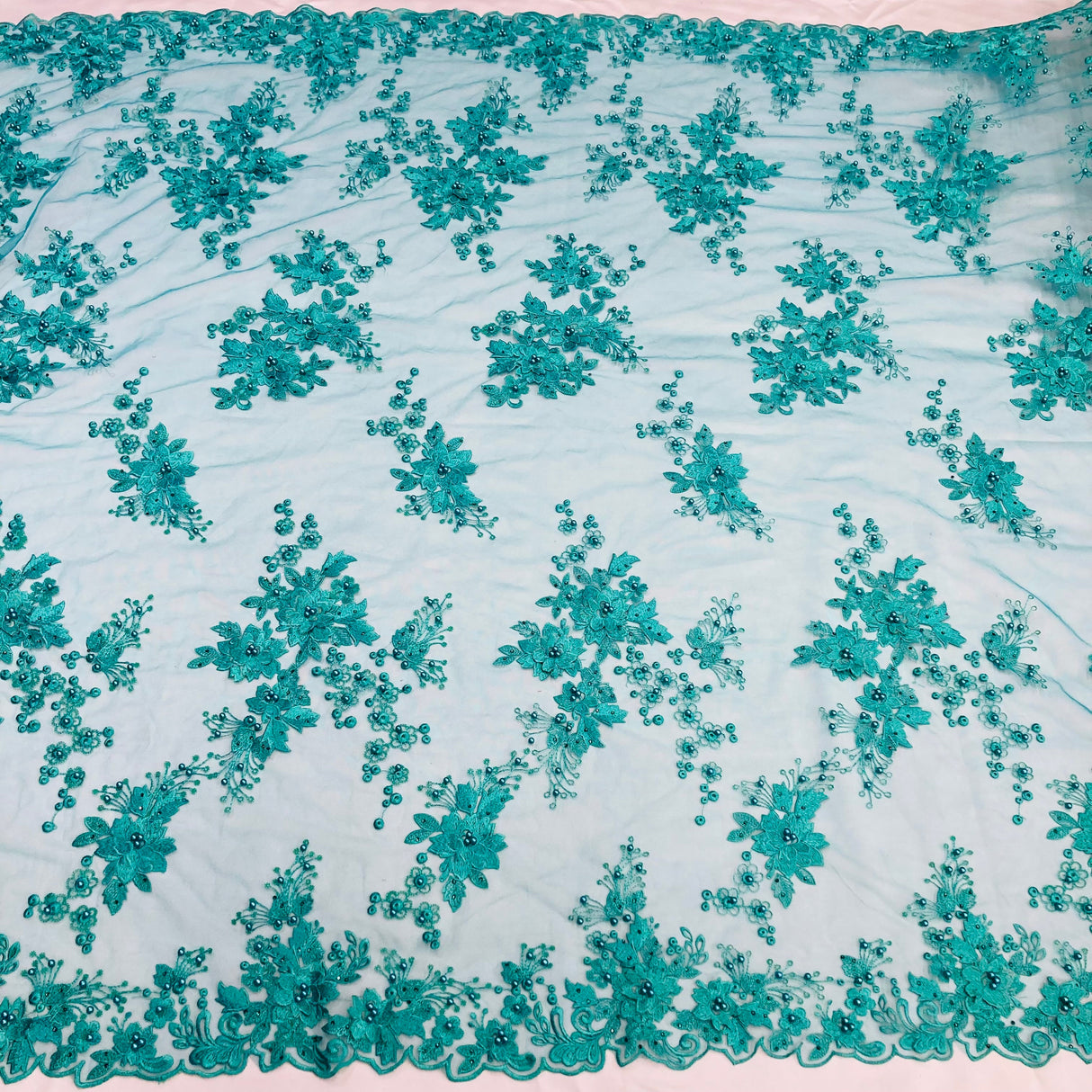 Beaded 3D Floral Lace Fabric