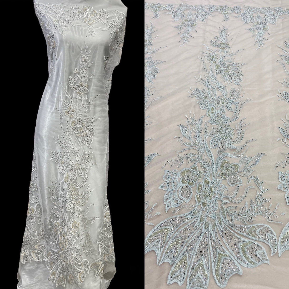 Beaded Sequined Lace Fabric 50" Wide