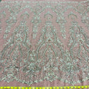 Beaded Lace Fabric Embroidered On 100 Percent Polyester Net Mesh Fabric - White, Ivory, Antique Silver, 52" Width (1 Yard)