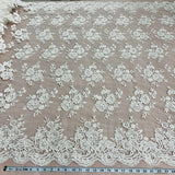 1 Yard Ivory with Silver Beaded and Corded Bridal Lace Fabric on Polyester Net Mesh 51 Inch Width