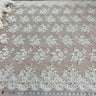 1 Yard Ivory with Silver Beaded and Corded Bridal Lace Fabric on Polyester Net Mesh 51 Inch Width