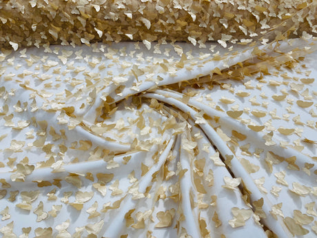 3D Butterfly Metallic Design Polyester Fabric - Metallic Butterfly Embroidery, Mesh Lace, 58" Width (1 Yard)