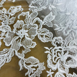 1 Yard Corded Bridal Lace Fabric Embroidered on Polyester Net Mesh 53 inch Width