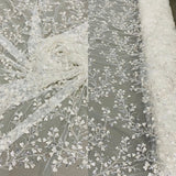Beaded 3D Floral Lace Fabric Ivory with Silver 54"