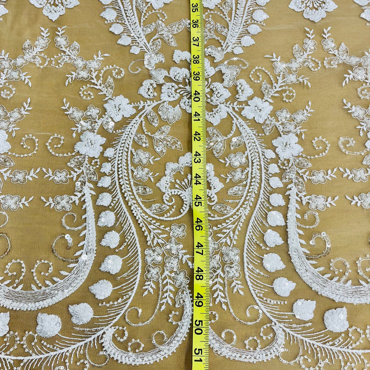 Beaded Lace Fabric on Polyester Net Mesh