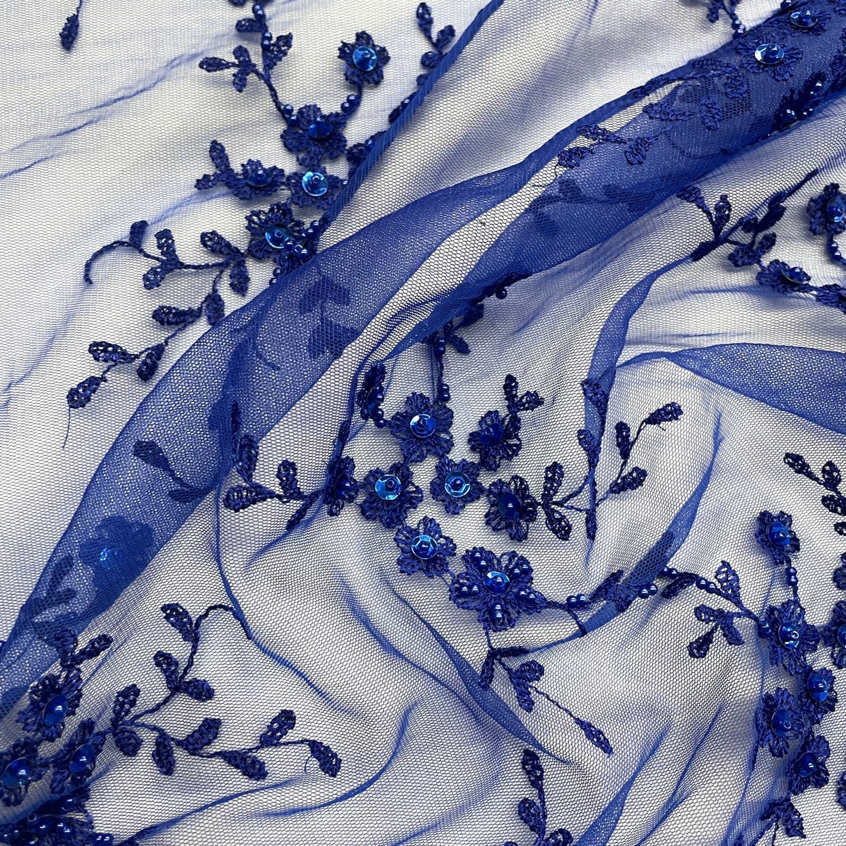 Beaded Lace Fabric on Polyester Net Mesh 54"