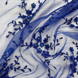 Beaded Lace Fabric on Polyester Net Mesh 54"