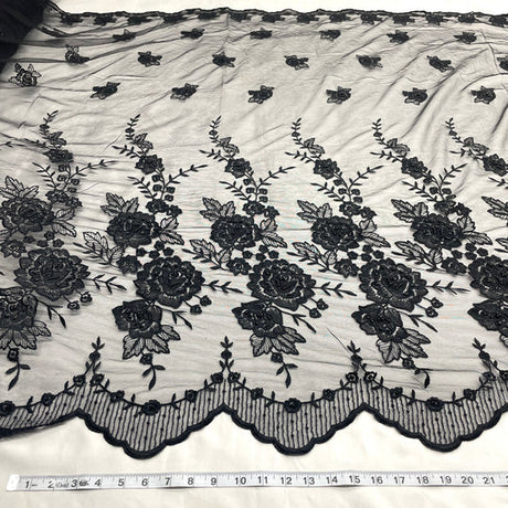 1 Yard Beaded Lace Fabric Embroidered on 100% Polyester Net Mesh | Lace USA - 30146W-BP - Fuchsia - 52" Wide
