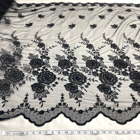 Beaded Lace Fabric on Polyester Net Mesh