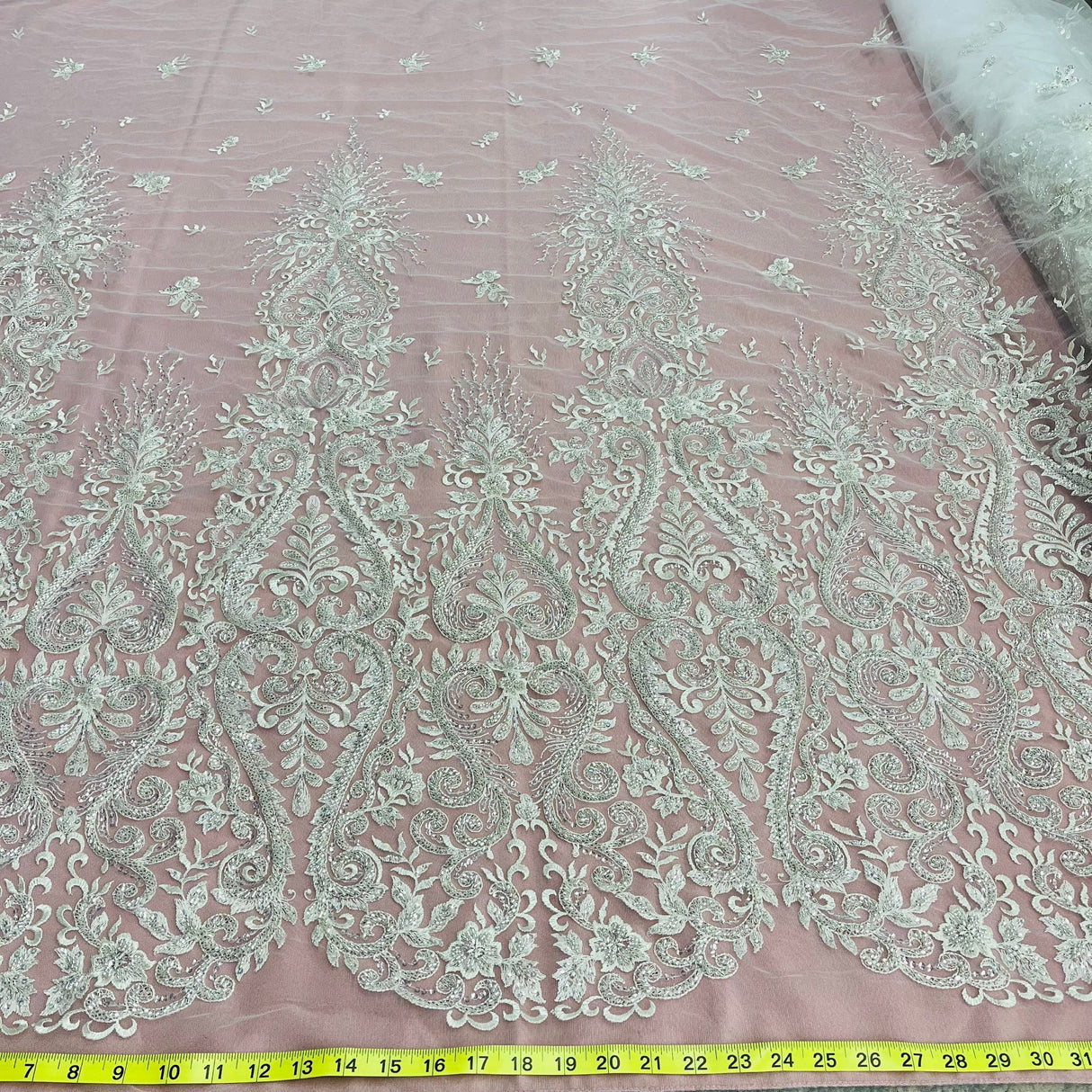 Beaded Lace Fabric Embroidered on Polyester Net Mesh