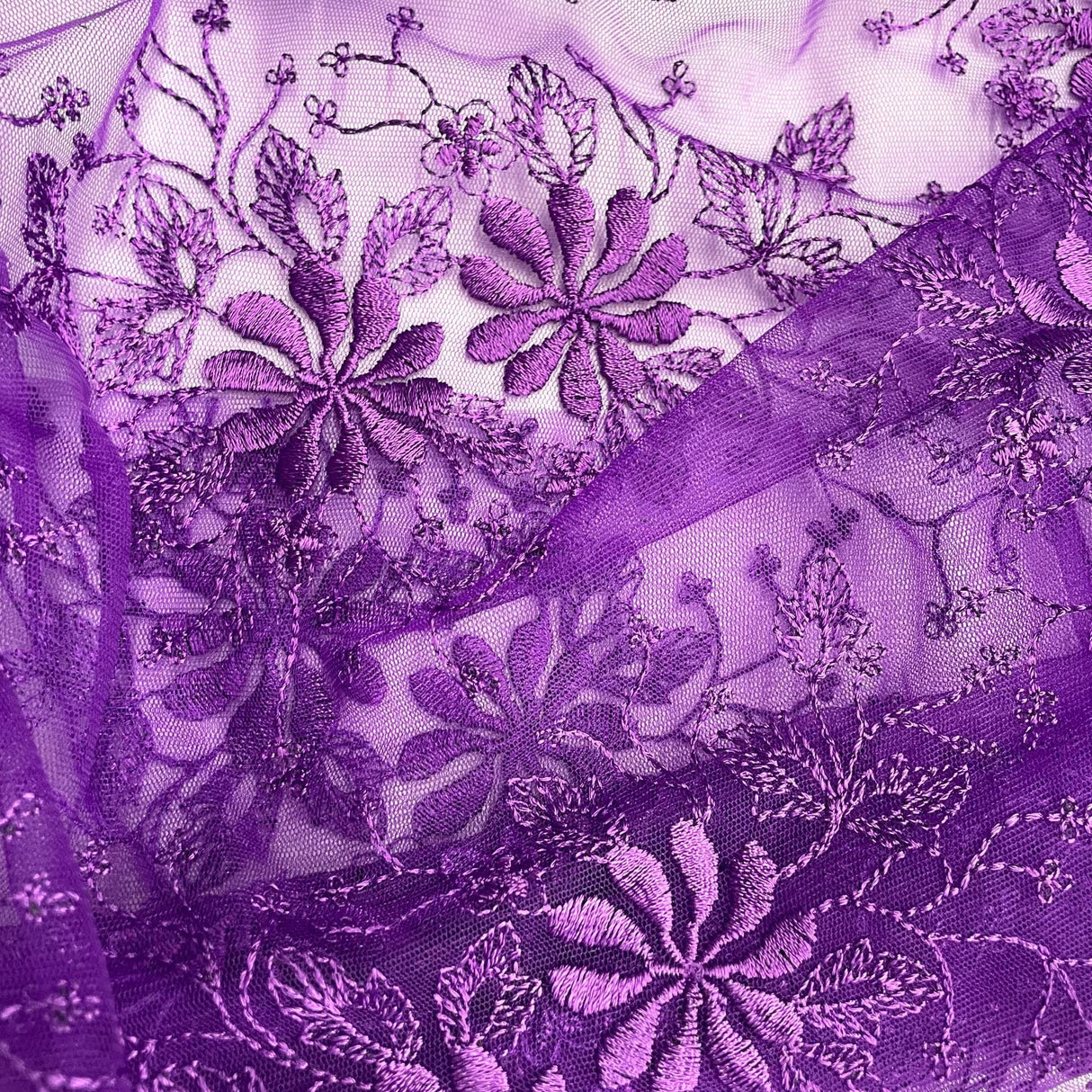 Embroidered Floral Lace Fabric 100% Polyester Net Mesh 52"