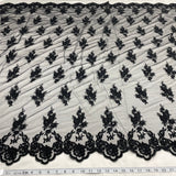 1 Yard - Beaded & Corded Lace Fabric Embroidered on 100% Polyester Net Mesh - Ivory - 53"