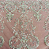 Beaded Lace Fabric on Polyester Net Mesh