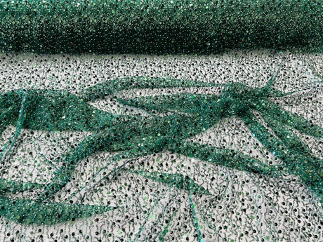 All Over Beaded Lace Polyester Fabric - Beaded, Sequins, Pearls, Mesh Lace, 54" Width (1 Yard)