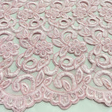 1 Yard Luxurious Beaded and Corded Bridal Lace Fabric Embroidered on Polyester Net Mesh